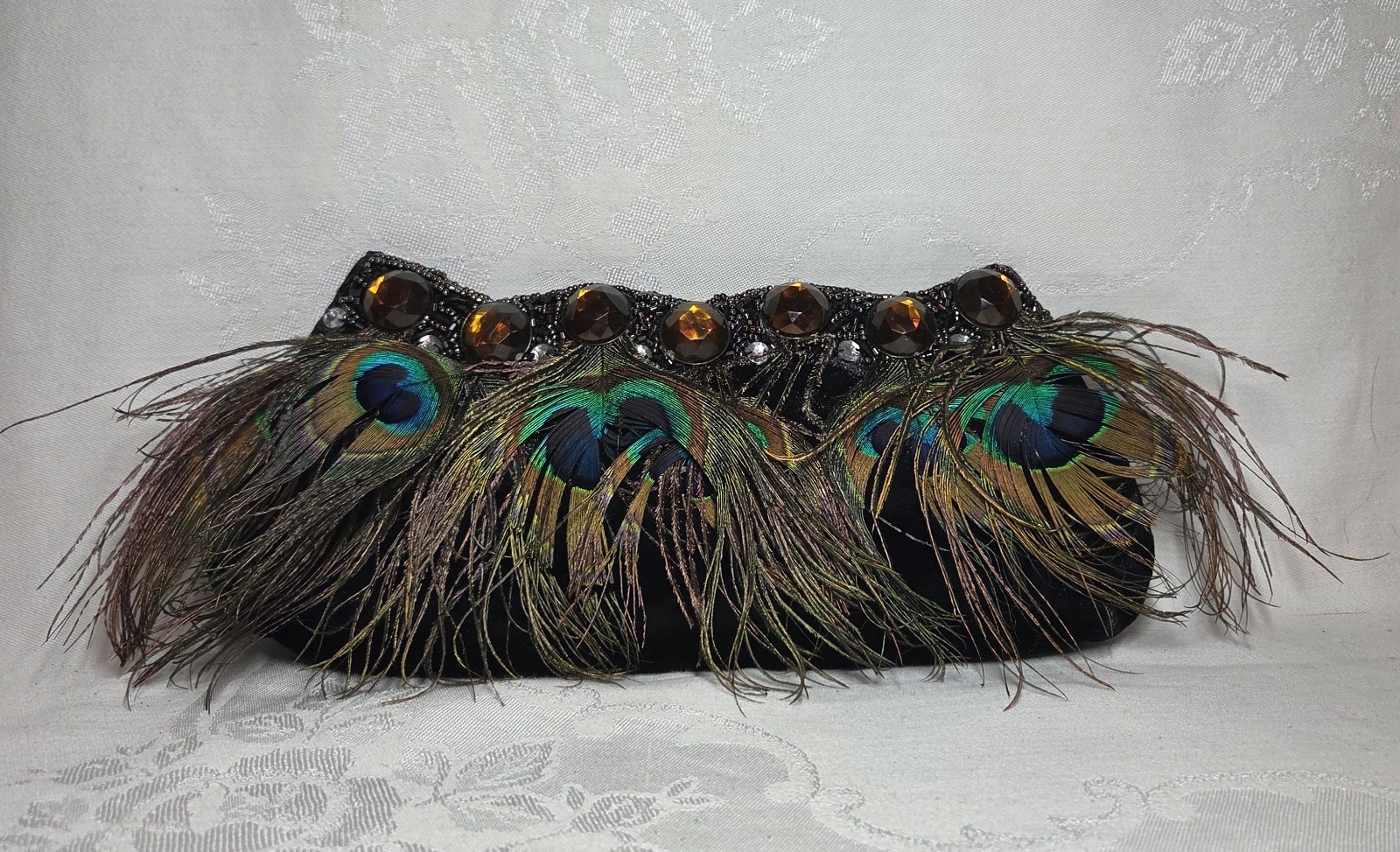 Peacock Feather Clutch Evening Bag  Statement Vintage No Strap