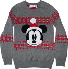 Disney Store Mickey Mouse Santa Kids Sweater Christmas Holiday Gray Top Size 7/8