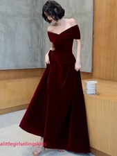 Spring Long Elegant Wine Red Sety Velvet Evening Party Wedding Dresses for Women