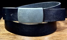 Express Design Studio Black Leather Belt Sz38-39 1.5 Wide Plaque Bkl Italy VGUC