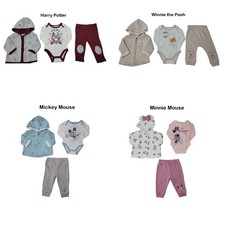 Disney Baby Comfortable Snap Close Top, Sweatpants, Zippered Hoodie 3 Piece Set