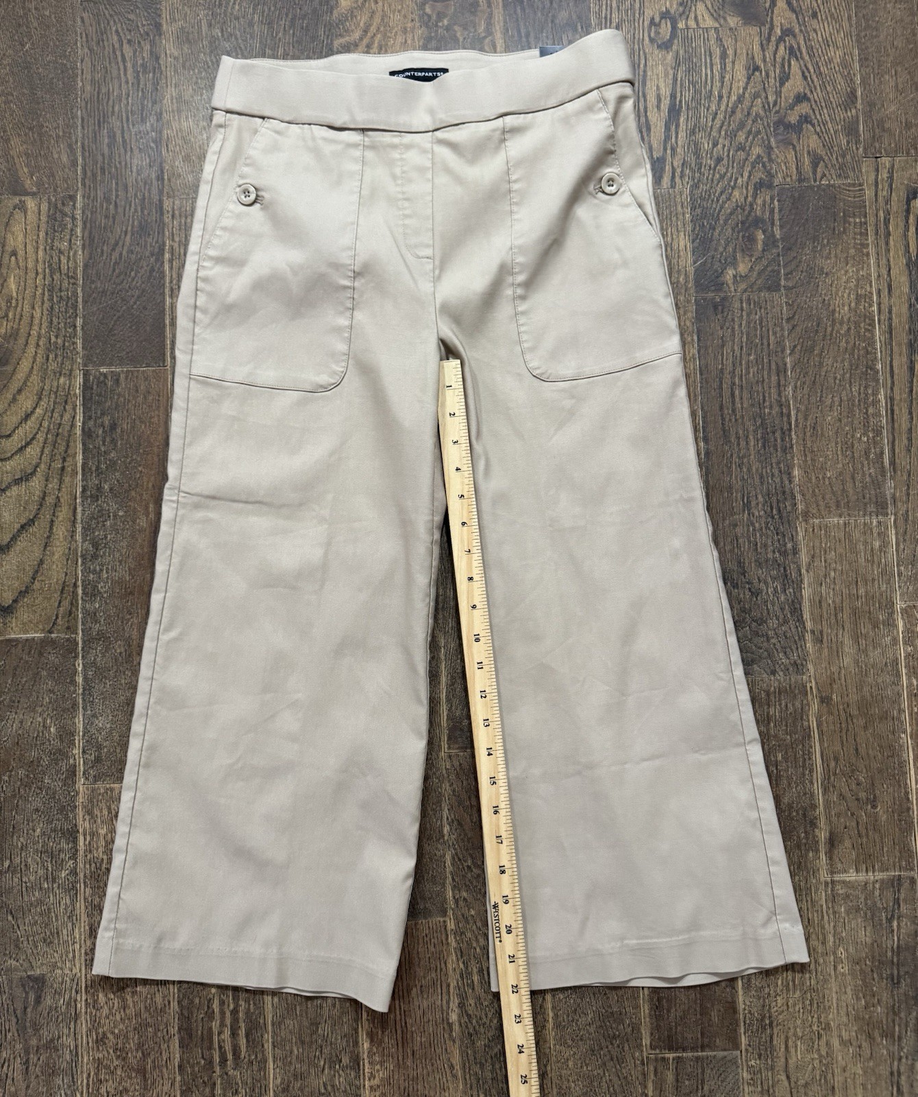 Counterparts Pants Mid Rise Crop Pull on Size M (W30xL22) Luxe Stretch Tan NWT