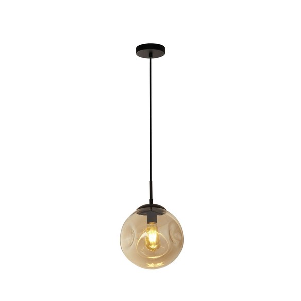 Pendelleuchte HäNgelampe Rund Ø 25 Cm Schwarz Champagner E27 Glas Metall-image