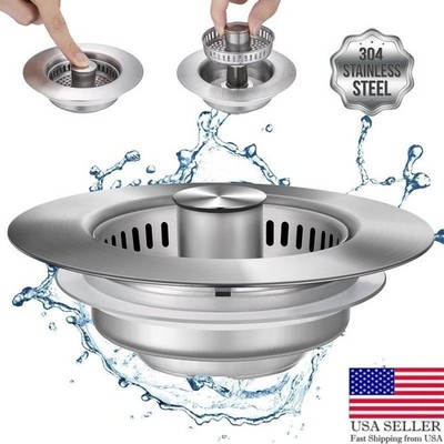 3-in-1 Kitchen Sink Drain Kit All-Metal SUS304 Strainer Stopper & Drain Assembly