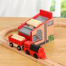 Wooden Logging Station Train Track Carrier Toy Playset Railway Toy Kids Gift