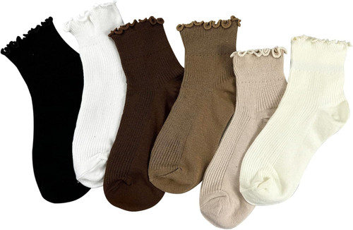 Bestjybt Women's Ruffle Socks Cute Turn-Cuff Frilly Crew Sock 5-8, Multicolor