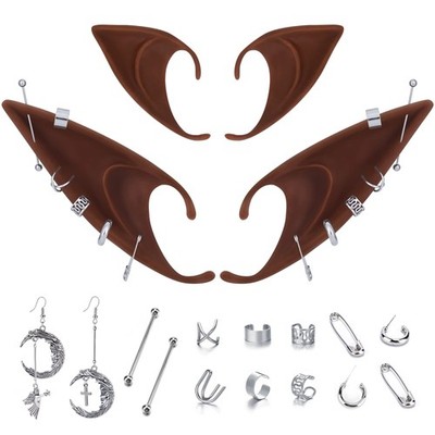 Renaissance Elf Ears with Piercings - 2 Pairs Brown Fairy Pixie Soft Ears wit...