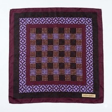 Yves Saint Laurent Silk Scarf 40x42 Burgundy Geometric Vintage Classic