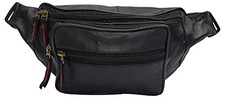 Black Genuine Leather Fanny Pack Waist Bag Travel Work Organizer Sac Multi-Pocke