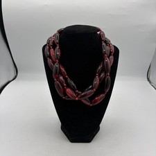 Vintage Multi Strand Red Burgundy Chunky Bead Necklace 18 Inches