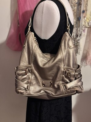 Vtg Michael Kors Gansevoort Metallic Gold Leather Hobo Shoulder Bag Purse Y2K