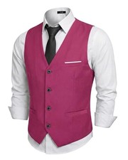 Men's Business Suit Vest Slim Fit Jacket Casual Suit Vests X-Small Fushcia