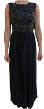 Adrianna Papell Dress Size 4 Navy-Blue Sleeveless Chiffon Beaded Sequin Gown