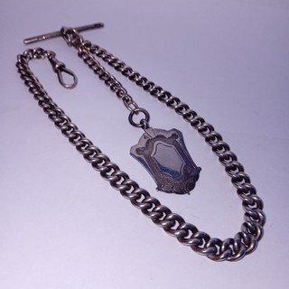 GOOD CONDITION HALLMARKED ANTIQUE 1900 SILVER POCKET WATCH CHAIN FOB T BAR &CLIP