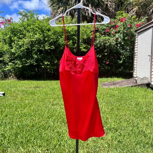 Vestido sin Mangas Vintage Cinema Etoile Rojo Floral Encaje Cuentas Babydoll Cami Talla L