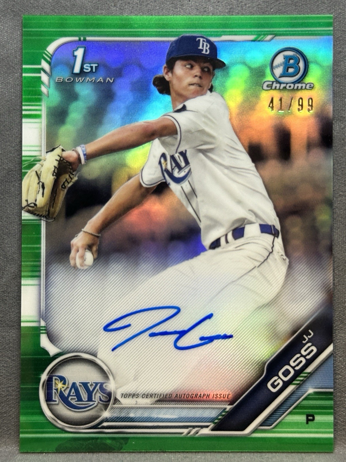 JJ Goss 2019 1st Bowman Chrome Draft Auto #CDA-JJG Green Refractor /99 Rays