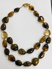 vintage stamped JAEGER goldtone Large Beads  necklace 20”