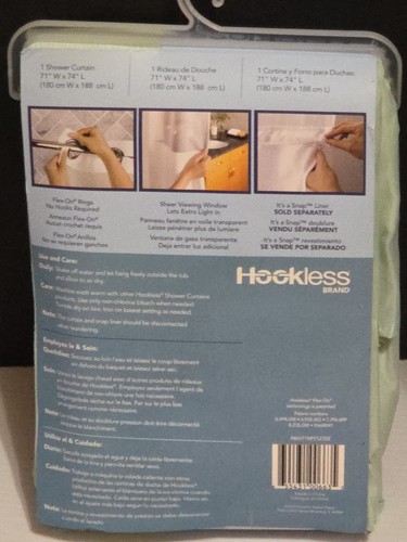 NEW HOOKLESS Sage Mint Green Shower Curtain W/Flex-On Rings Sheer viewing Top - Picture 4 of 8