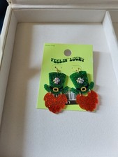 Leprechaun Beard Earrings, St Patrick's Day, Glitter St Patrick Theme Earrings