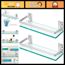 2-Pack Wall Mounted Tempered Glass Shelves with Rail, 15"x4.5" Shower Caddy, Flo