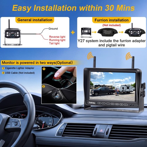 Telecamera Retromarcia Wireless, FHD 1080P 7" Kit Telecamera Retromarcia con Sistema DVR - Foto 3 di 5