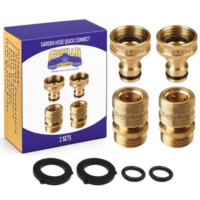 Garden Hose Quick Connect Fittings ¾ Inch GHT Solid Brass Leak Proof to 200 P...