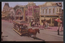 Disneyland Main Street Upjohn Pharmacy Horse Trolley Vintage Postcard D074