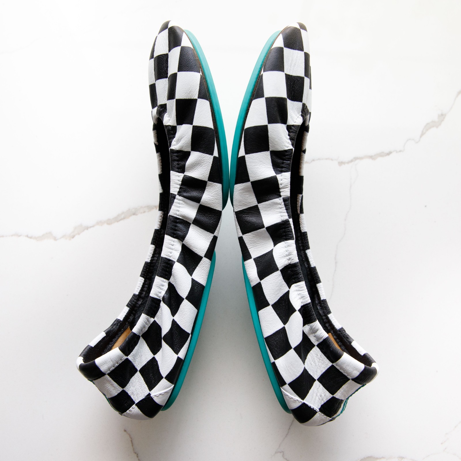 Size 10 Custom Hand-painted Tieks "Black & White Check" image 3