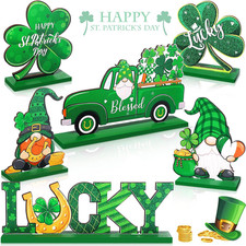St. Patrick's Day Table Sign Set - 6 Decorative Centerpieces with Gnomes  Shamr