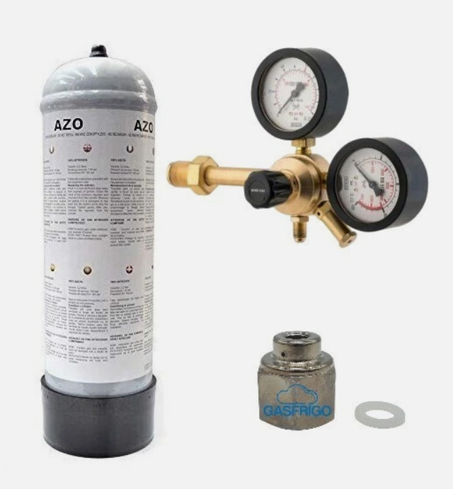 BOMBOLA CARTUCCIA AZOTO  20 Bar  + RIDUTTORE DI PRESSIONE PROFESSIONALE 60 BAR