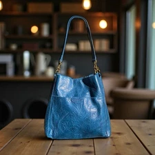 American Leather Co Vibrant Blue Leather Embossed Shoulder Bag NWOT