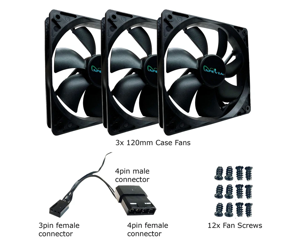 AF312S-BK 120mm 4pin Molex & 3pin Motherboard Black Silent Case Fan (3-pk) - Image 4 of 4