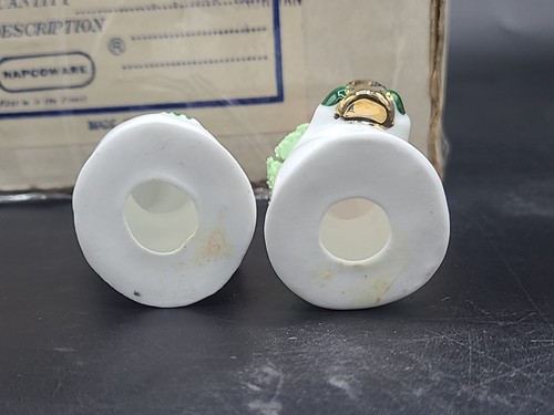 2 Vtg Napco Ware Bone China Snowmen Candle Holders 2" Tall Spaghetti Trim - Picture 3 of 3