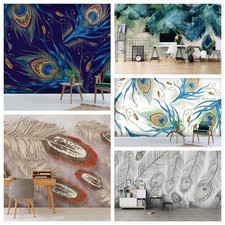 3D Peacock Feather Color Self-adhesive Wallpaper Removable Wallpaper Wall Mural