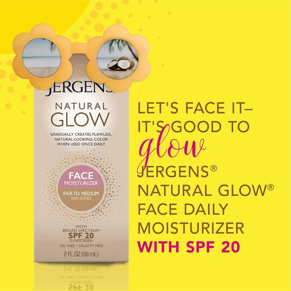 Jergens Natural Glow Face Self Tanner Lotion SPF 20, Sunless Fair to Medium  - Изображение 3 из 4