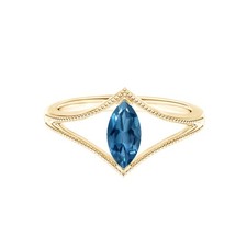 Marquise London Blue Topaz 925 Sterling Silver Yellow Plated Split Shank Ring