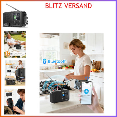DAB Radio Tragbar mit Bluetooth und 2,4'' Farbdisplay, 80 Sender, Schwarz, Akku