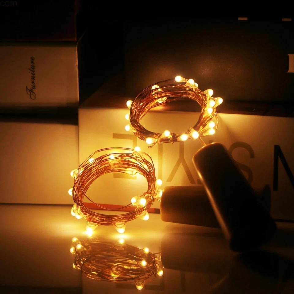 LED Christmas Fairy Battery Bottle Lights Outdoor Xmas Decorations 10Leds Light - Image 3 of 4