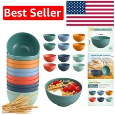 Versatile Set of 12 Wheat Straw Bowls - Unbreakable, Multi-Use & Dishwasher Safe