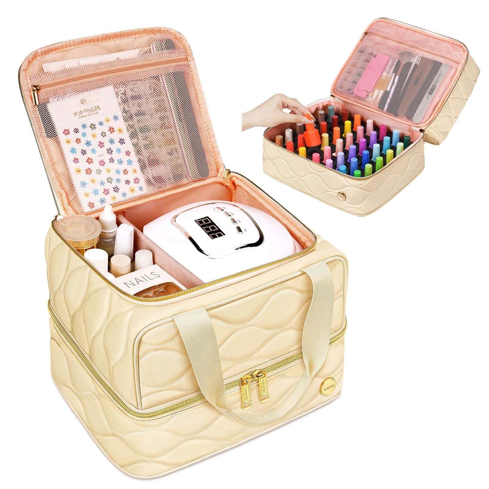 Nail Polish Organizer Case Holds 42 Bottles 15ml 2Layer Supplies Beige