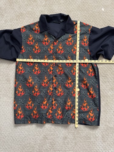 ODO (NWOT) Men’s Flames Black Single Stitch Rockabilly Button Up Shirt (LARGE) - Picture 7 of 7
