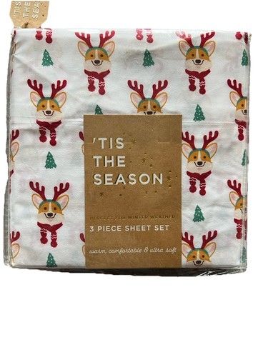 Holiday/Winter ‘Tis The Season Corgi In A Scarf Twin Size Sheet Set - Picture 3 of 8