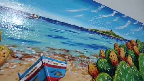 Quadro Dipinto a mano, Mare, Spiaggia, Sicilia. - Foto 7 di 9