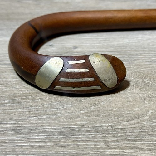 33 1/2” Antique Sterling Silver Cane Wooden overlay Walking Stick Curved handle - Picture 4 of 9