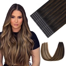 Youngsmile Invisible Tape in Hair Extensions Human Hair 1B/4/27 Natural Black t