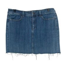 Eddie Bauer Mini Denim Skirt Womens 8 Blue Medium Wash Raw Hem Casual A Line New