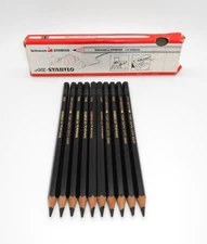 Vintage Pencil Set of 10 Schwan All Stabilo 8046 C - Black w/ Original Box NOS