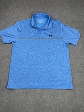 Under Armour The Playoff Polo Blue Yellow Striped Shirt Men's L Golf Performance