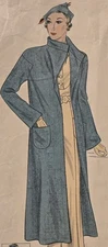 Vtg Simplicity Pattern 1418, Day Dress And Long Coat, ca. 1934. Used; Bust 40.