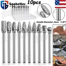 Tungsten Carbide Burr Set 1/8" Shank 10pcs Double Cut Rotary Burrs for Dremel